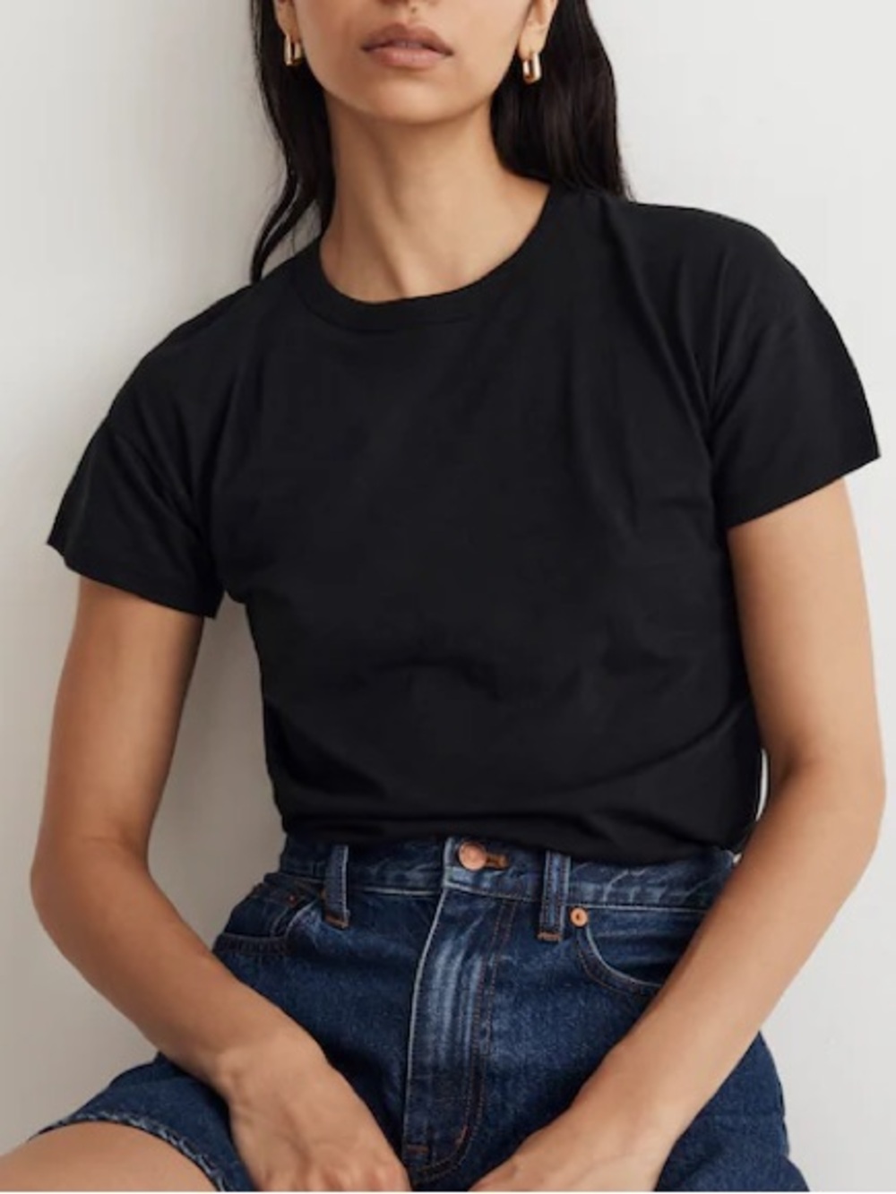 Madewell Whisper Crewneck Short Sleeve T-Shirt Black 100% Cotton Size Small